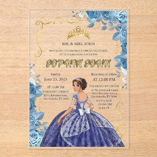 Quinceanera Invitation Emerald Blue robe Acrylique