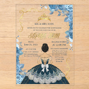 Quinceanera Invitation Emerald Blue robe Acrylique