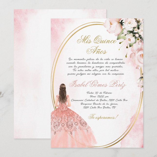 Quinceanera invitation en espagnol (Devant / Derrière)