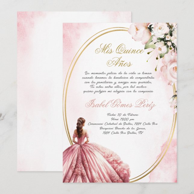 Quinceanera invitation en espagnol (Devant / Derrière)