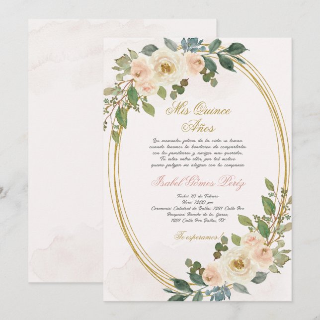 Quinceanera invitation en espagnol (Devant / Derrière)