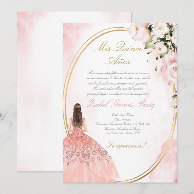 Quinceanera invitation en espagnol (Devant / Derrière)