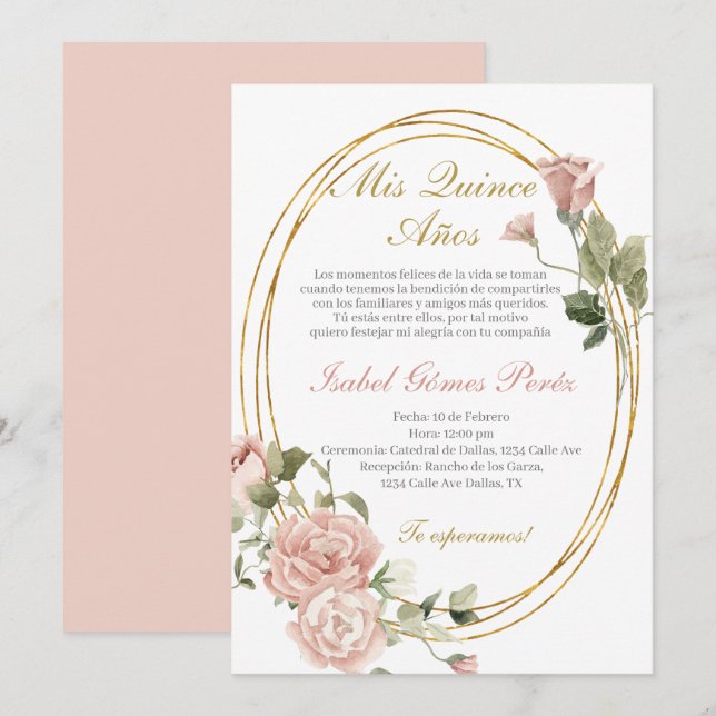 Quinceanera invitation en espagnol (Devant / Derrière)