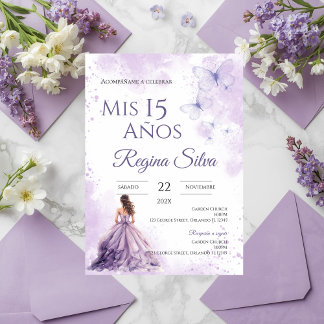 Quinceañera Invitation for Purple Flowers