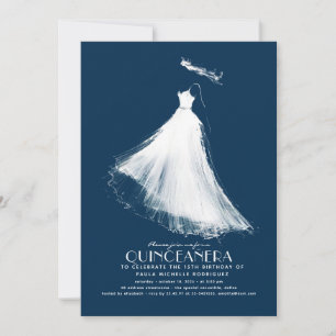 Quinceañera Invitation Marine Bleu Moderne Ethéal