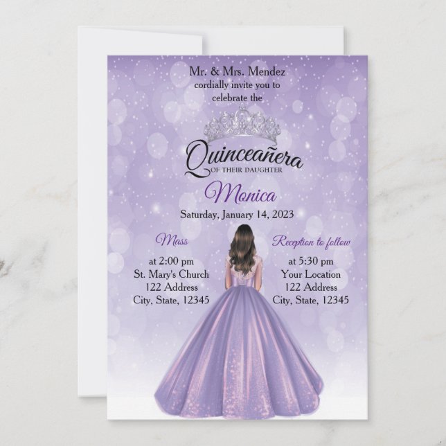 Quinceañera invitation Purple et Silver (Devant)