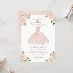 Quinceanera Invitation Rose Gold Rose Blush Gown