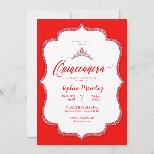 Quinceanera - Invitation rouge et blanche (Devant)