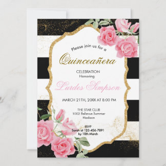  Quinceañera invitation Stripe Floral
