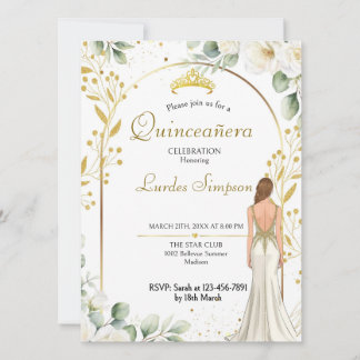  Quinceañera invitation White Floral  Einladung