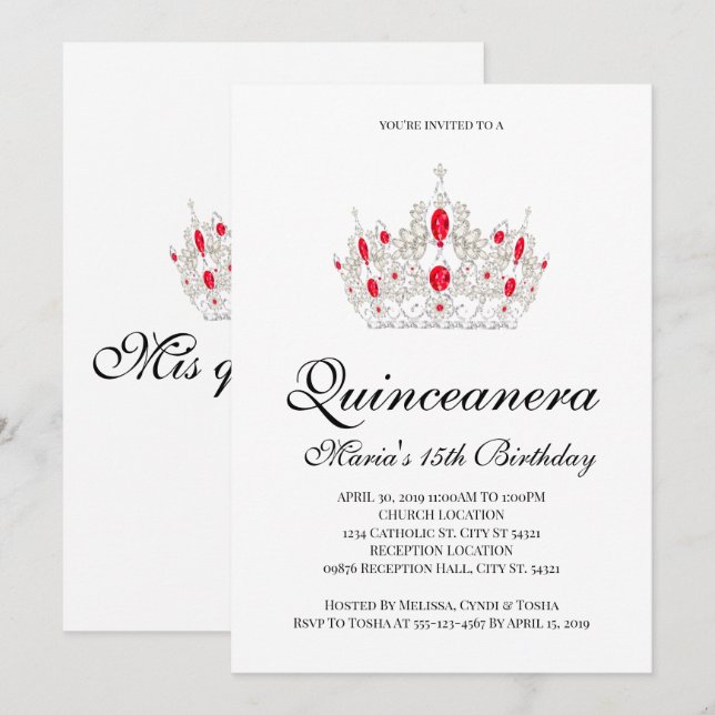 Quinceanera, Invitations Rouges (Devant / Derrière)