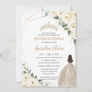 Quinceañera Ivory White Floral Champagne Dress Einladung