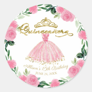 Quinceanera-Kleid Hot Pink Floral Runder Aufkleber