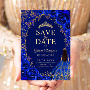 Quinceanera Königlich Blau Gold Save The Date