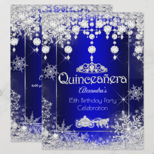 Quinceanera Königlich Blau Märchenhafter Winterwun Einladung