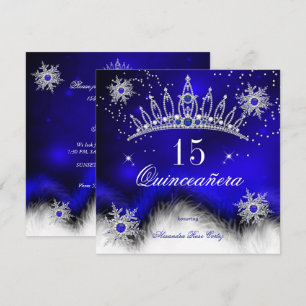 Quinceanera Königlich Blau Schneeflocke 15. Geburt Einladung