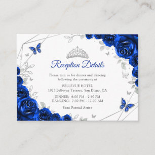 Quinceanera Königlich Blau Silber Blumen Details Begleitkarte