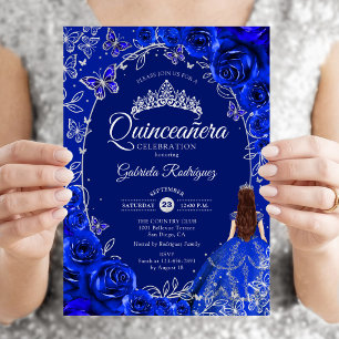 Quinceanera Königlich Blau Silber Einladung