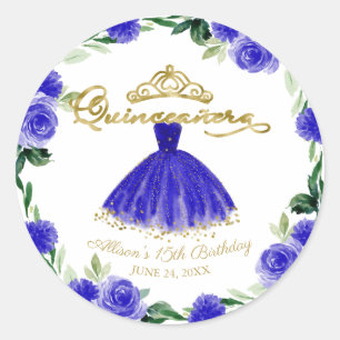 Quinceanera Königlich Blaues Kleid Floral Runder Aufkleber