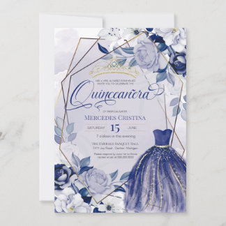 Quinceañera königliche Marine Blau elegante extrav Einladung