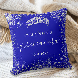 Quinceanera Königsblauer Glitzer Tiara Name Kissen