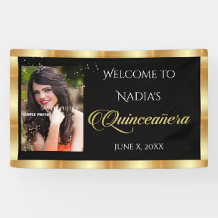 Quinceanera, kundenspezifisches Foto, Goldsparkel Banner