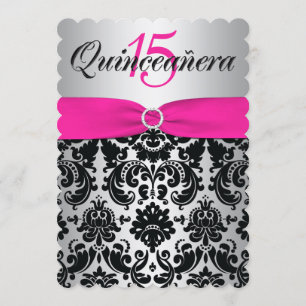 Quinceanera laden   DRUCKband Rosa ein, schwarz Einladung