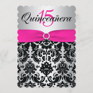 Quinceanera laden | DRUCKband Rosa ein, schwarz Einladung