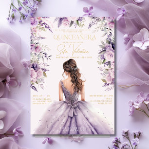 Quinceañera Lavendel Lila Flieder Blumenkleid Gold Einladung