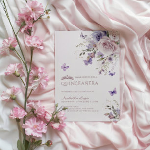 Quinceañera Lavendel Staubiges Lila Schmetterling Einladung
