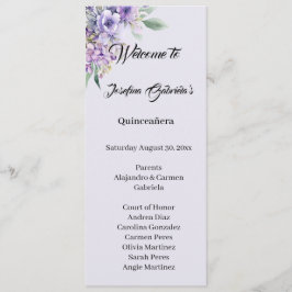 Quinceanera Lavender double side program card  Programm