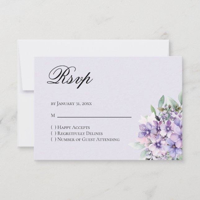 Quinceanera Lavender floral Reply RSVP Card Karte (Vorderseite)