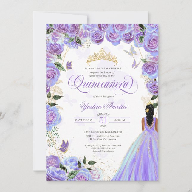 Quinceanera Lavender Lila Elegante Butterfly  Einladung (Vorderseite)