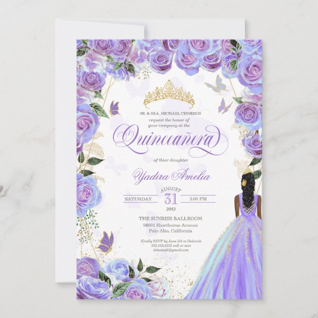 Quinceanera Lavender Lila Elegante Butterfly Inv Einladung (Vorderseite)