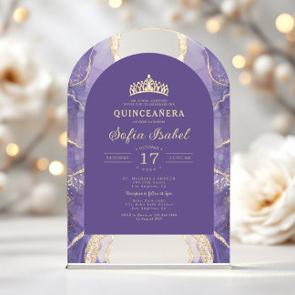 Quinceañera Lavender Lila Gold Agate Elegante Acryleinladungen