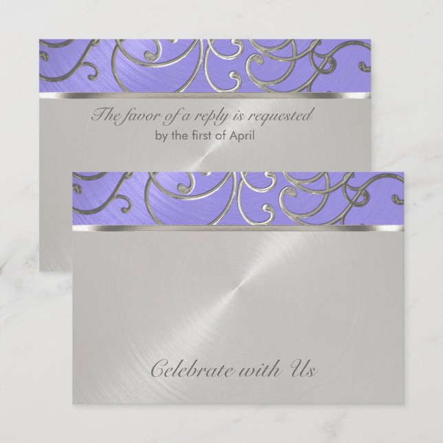Quinceanera Lavender Lila Silver Filigree Wirbel Einladung (Vorne/Hinten)