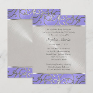Quinceanera Lavender Lila Silver Filigree Wirbel Einladung