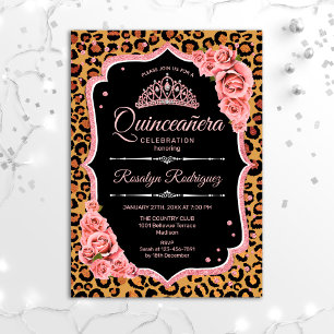 Quinceanera - Leopard-Rose Gold Einladung