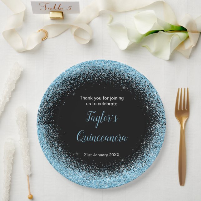 Quinceanera Light Blue Imitats Glitzer Pappteller (Hochzeit)
