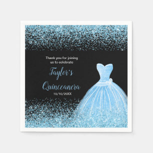 Quinceanera Light Blue Imitats Glitzer Serviette