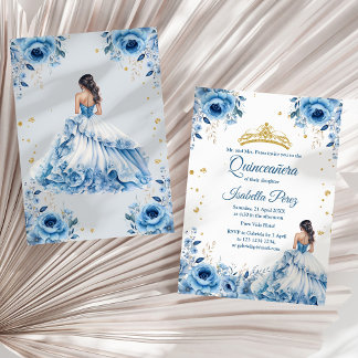 Quinceanera Light Blue Princess Dress Tiara Einladung