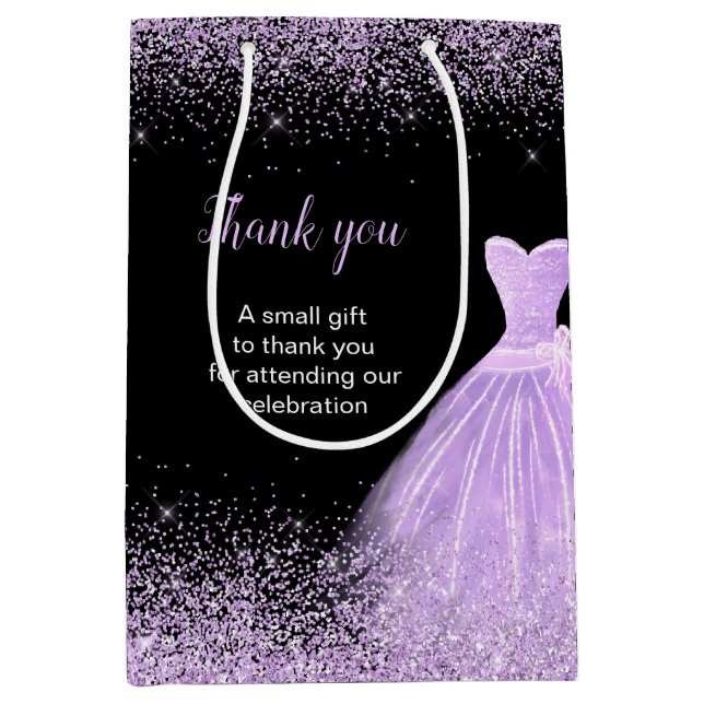Quinceanera Light Lila Dress Imitate Glitzer Mittlere Geschenktüte (Vorderseite)