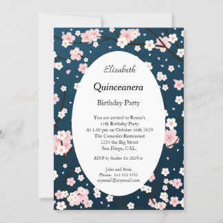 Quinceanera Light Pink Blossom Blume Blau Einladung