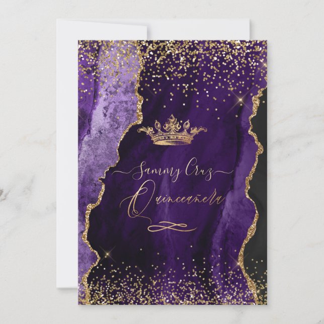 Quinceanera Lila Agate Imitate Gold Dust Einladung (Vorderseite)