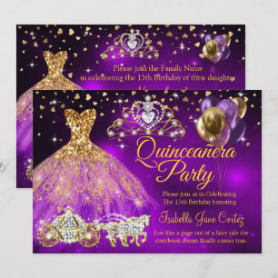 Quinceanera Lila Ballons Kleid Tiara Kutsche Einladung
