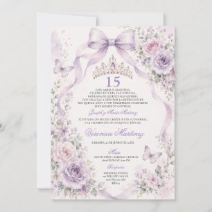 Quinceañera Lila Blumenkrone 15 Jahre Prinzessin T Einladung