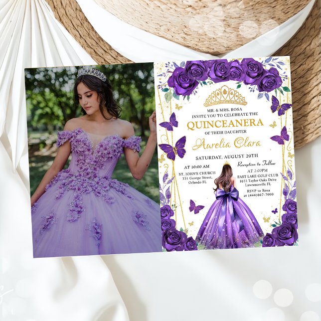 Quinceañera Lila Blumenprinzessin Butterfliegen Einladung (Von Creator hochgeladen)