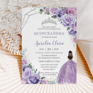 Quinceañera Lila BlumenPrinzessin Silver Birthday Einladung