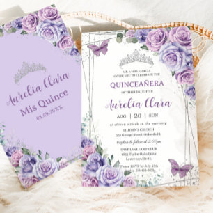 Quinceañera Lila Blumenschmetterlinge Geburtstag Einladung