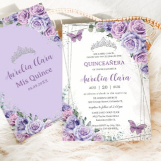 Quinceañera Lila Blumenschmetterlinge Geburtstag Einladung